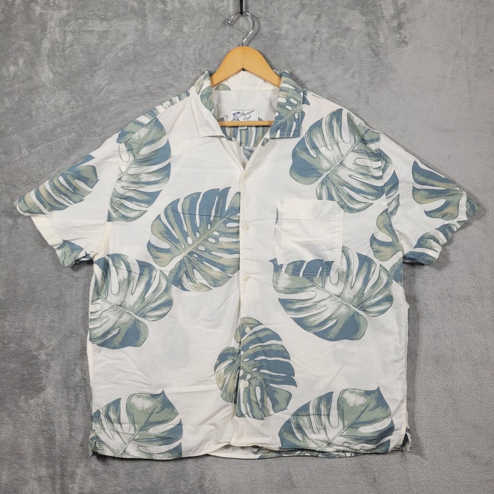 American Eagle Shirt Mens XL White Monstera Leaf Camp Button Up Tropical